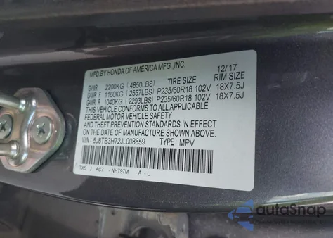 2018 Acura Rdx Advance Package z USA, uszkodzony, nr VIN 5J8TB3H72JL008659